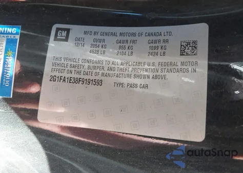 2015 Chevrolet Camaro 1Ls from USA, damaged, VIN 2G1FA1E38F9191593